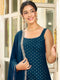 Janasya Women's Teal Blue Rayon Foil Printed Straight Kurta Set
